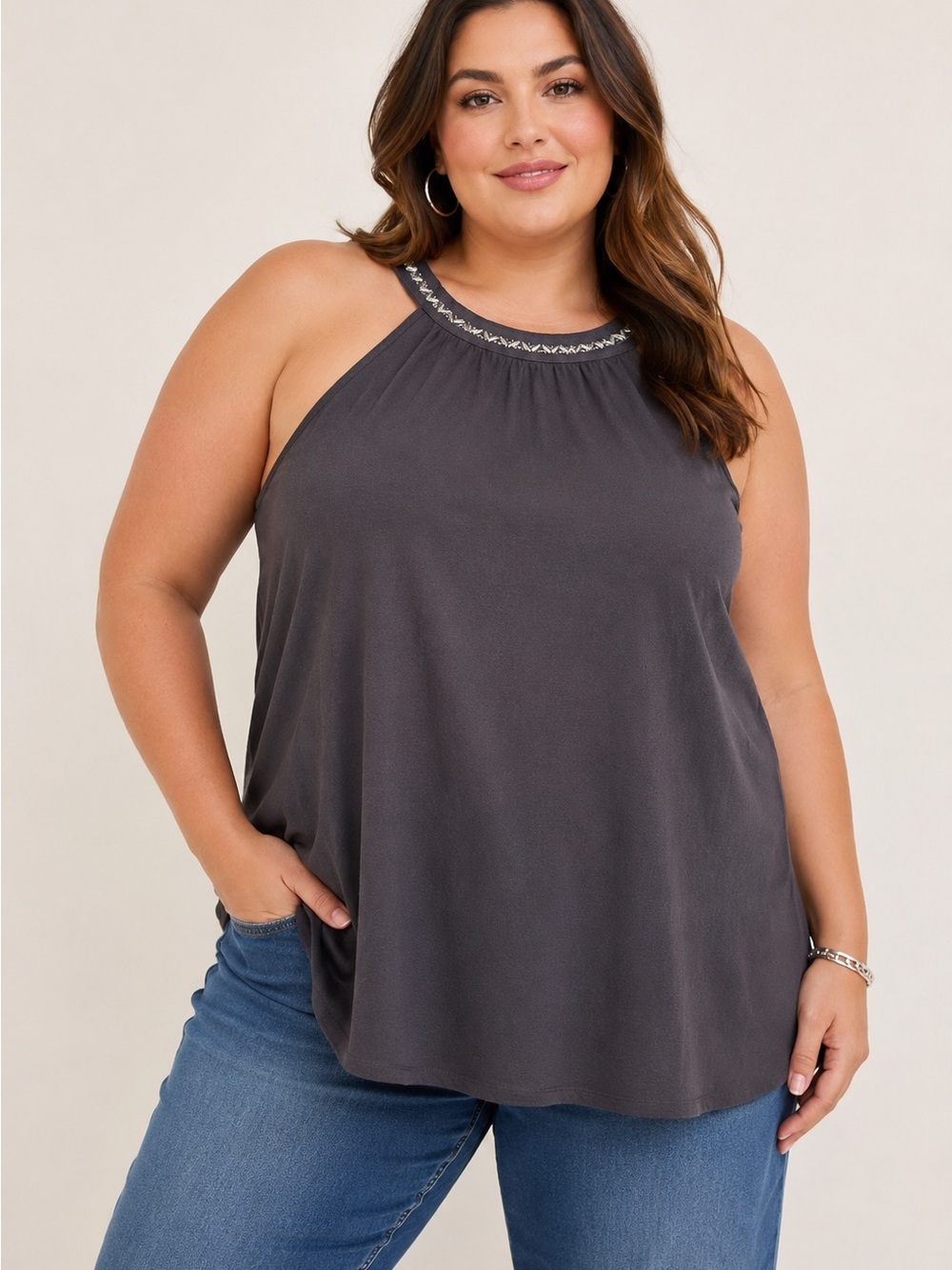 Torrid Charcoal Gray Embellished High Neck Tank Top | Size 2